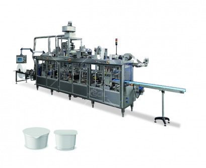 AUTOMATIC PLASTIC CUP FORMING FILLING SEALING MACHINE